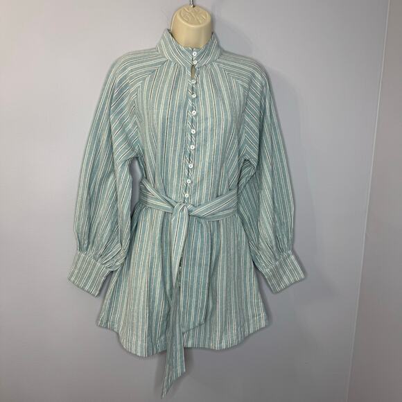 Spell Rodeo Blouse Dress Blue Striped Relax Minimalist Beach Vacation S - Picture 2 of 16